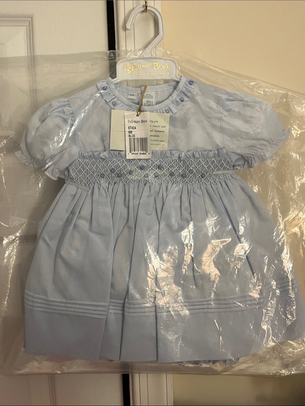 Feltman Bros Light Blue Smocked Baby Dress 6M NWT